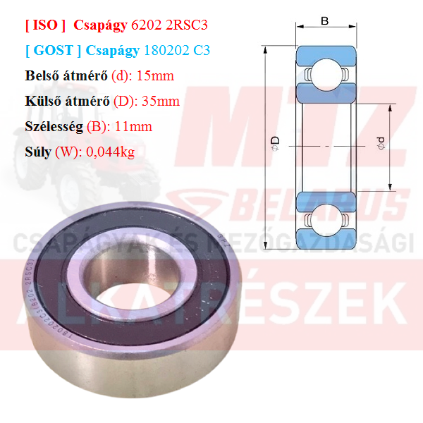 Csapágy 6202 2RS C3 GPZгпз-36